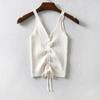 Women Summer Sleeveless V Neck Sexy Drawstring Bandage Bare Midriff Vest Crop Top