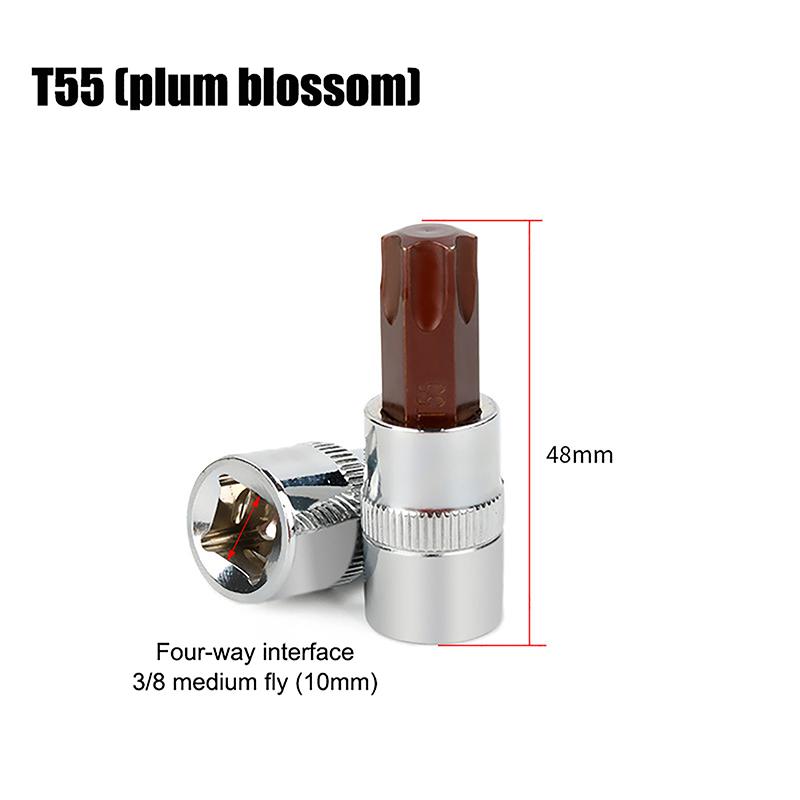 3/8-дюймовые головки с битами Torx T20/30/40/45/50/55/60 S2 сталь длина 48 мм серебристый тон ручной инструмент для самостоятельного ремонта автомобилей