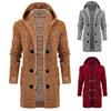 Men's Solid Color Knitted Coat Hooded Long Windbreaker Button Cardigan Medium Length Sweater