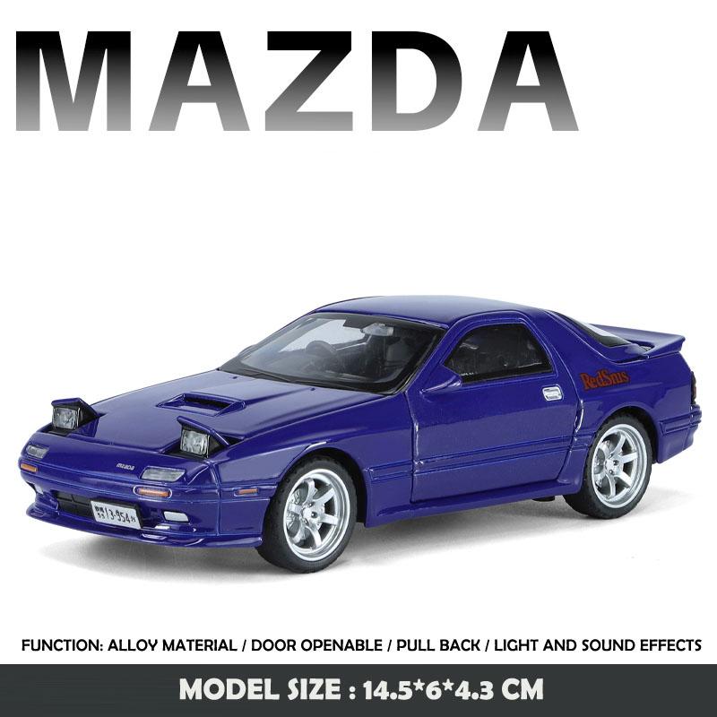 1/32 Модель автомобиля из сплава Mazda RX7 Литые игрушки Транспортные средства Детский подарок для мальчиков Звук и свет Коллекция Миниатюрный автомобиль Домашний декор