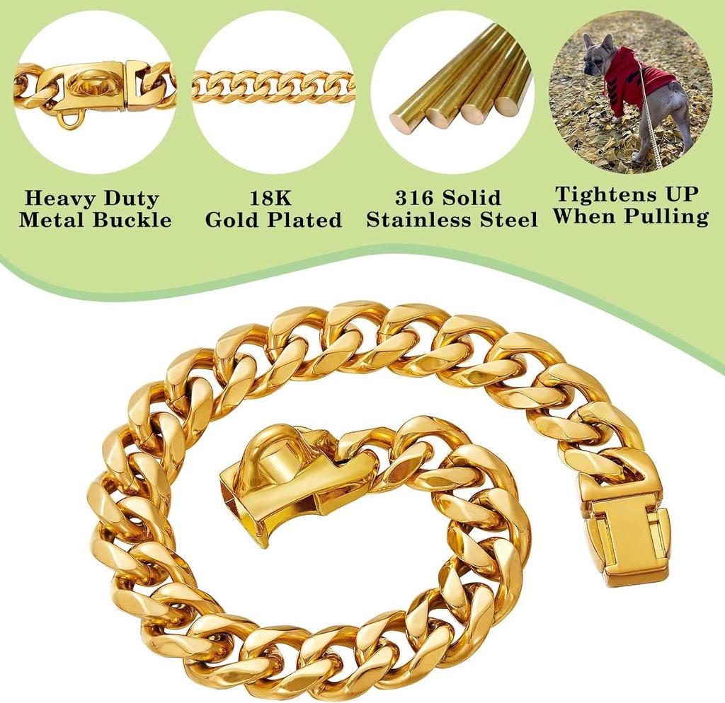 Сверхпрочный ошейник-цепочка для собак с подвеской в виде собачьей лапы, ширина 15 мм, металлический ошейник-цепочка кубинского плетения из нержавеющей стали для маленьких и средних собак