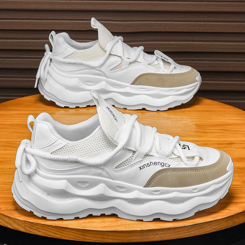 Мужская обувь лето 2025 новая дышащая спортивная повседневная сетчатая обувь мужская модная на толстой подошве увеличивающая рост кроссовки для бега обувь для папы