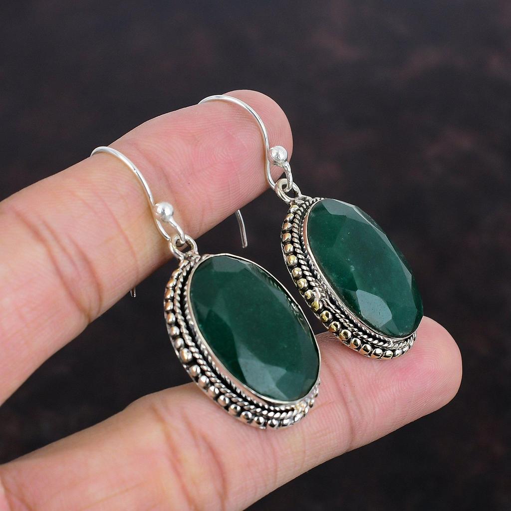 Серьги с ограненным замбийским изумрудом, серьги из стерлингового серебра 925 пробы, серьги в винтажном стиле, ювелирные изделия ручной работы, серьги-подвески с драгоценными камнями, подарки для матери
