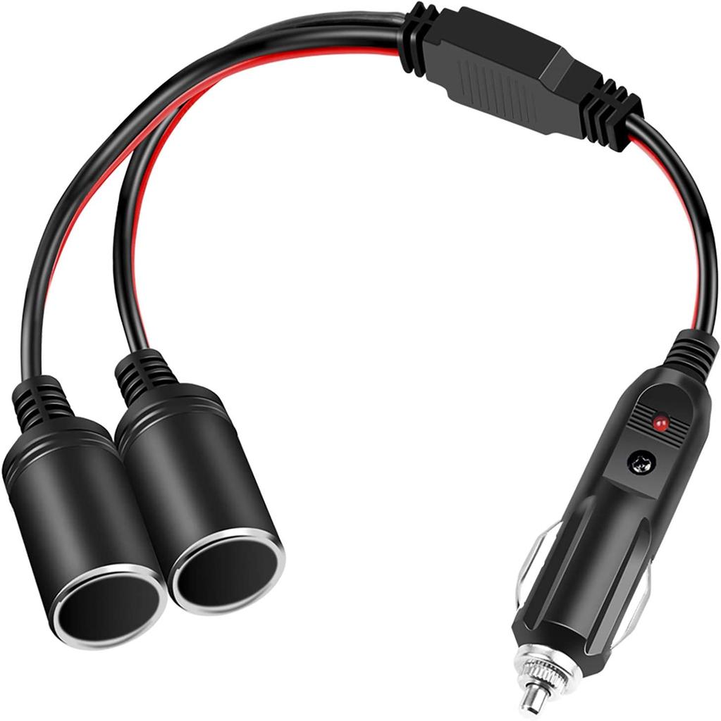 Extractme Car Cigarette Lighter Splitter Adapter Power Charger Port 16AWG 12/24V Plug Socket 2-Way Splitter with 15A Fuse