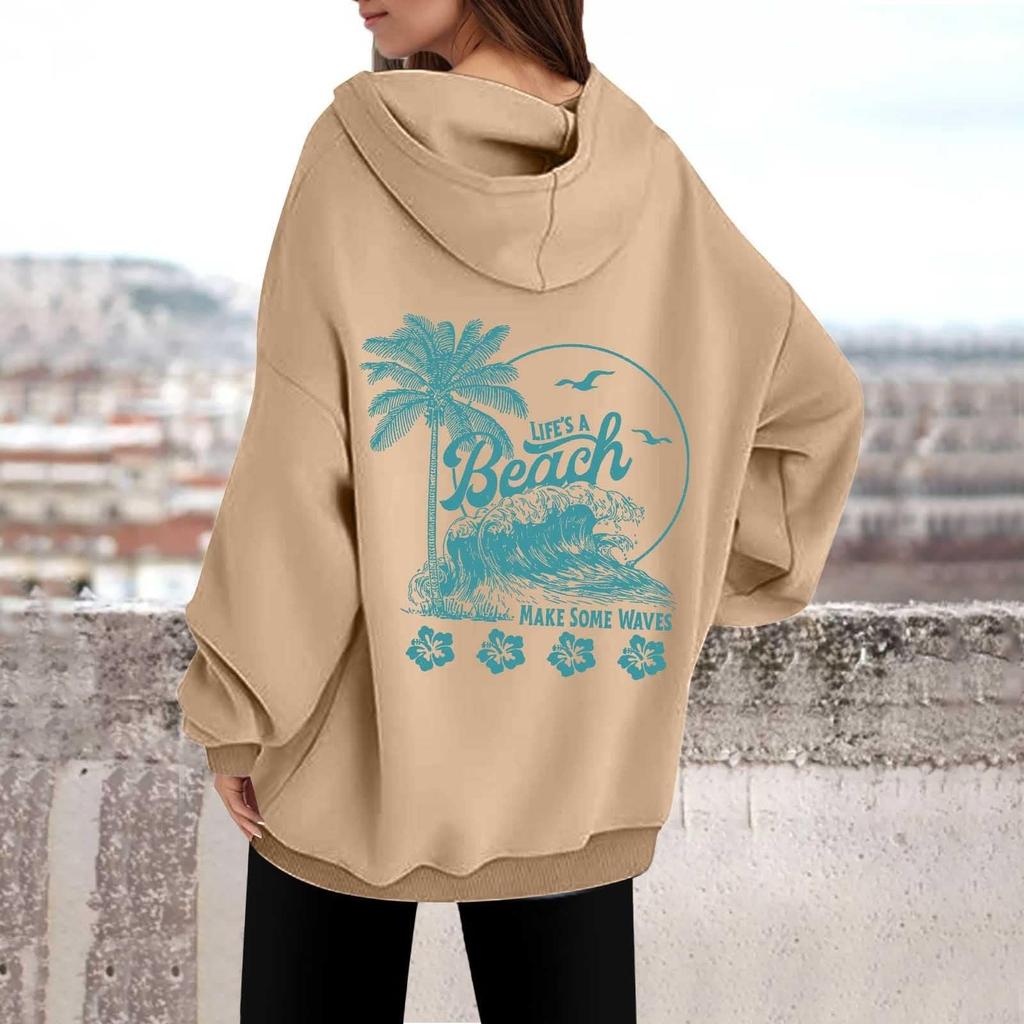 Женская толстовка с капюшоном и круглым вырезом с длинным рукавом и принтом от A BEACH MAKE SOME WAVES