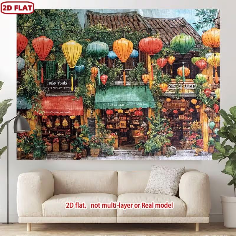 2D Vietnamese Ancient Town Lantern Backdrop for Studio Photography