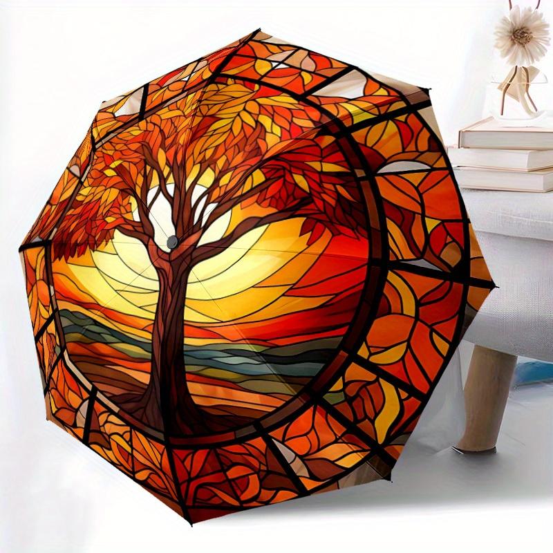 1pc Tree of Life Automatic Folding Umbrella, 8-Rib Sturdy Canopy, Portable Travel Umbrella for Outdoor Use,159