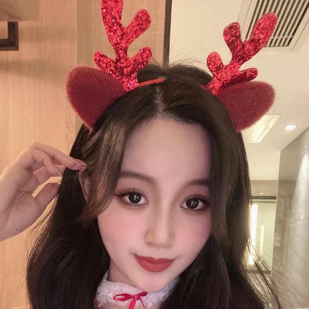 Korean Style Christmas Antler Headband with Gold Sequins and Cat Ears, Liu Tao Inspired