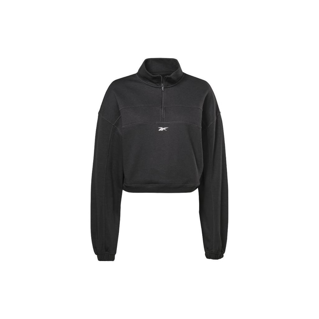 Reebok Короткая спортивная толстовка с короткими рукавами и воротником-стойкой на половину молнии, женская толстовка черного цвета HT4926