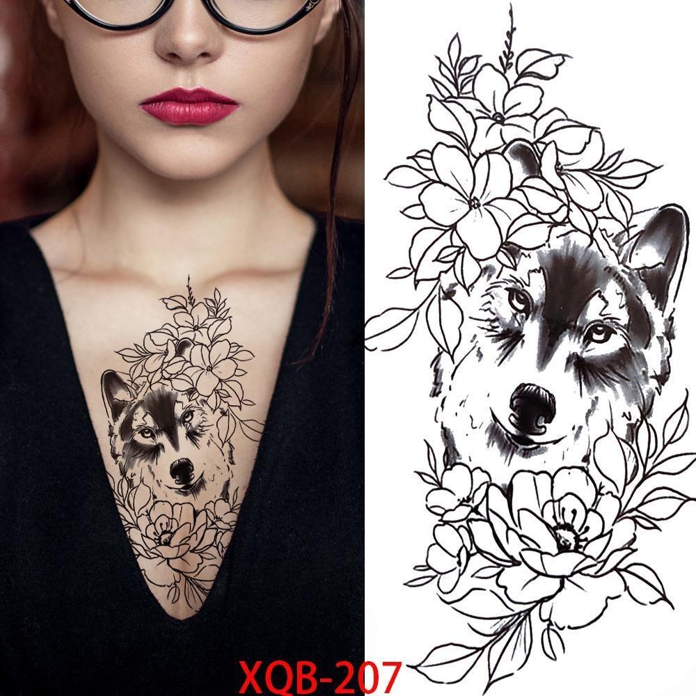 1 PC 210*114MM Cat Geometry Black Temporary Tattoos For Men Women Black Forest Skull Tiger Wolf Tattoo Sticker Evil Devil Arm Tattoo