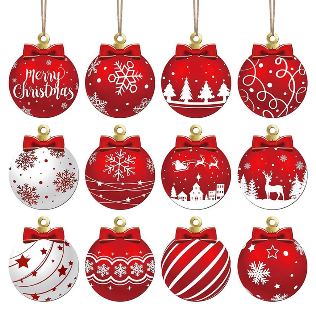 12pcs Wooden Christmas Ball Pendant Christmas Gift Decoration Christmas Tree Hanging Home Room Decor Outdoor Accessories for Holiday Decorating Use
