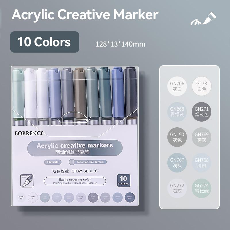 Acrylic Paint Markers 10 Pcs Brush Tip Acrylic Paint Pens Set 12 Professional Color Series for Rock Painting DIY & Art Supplies