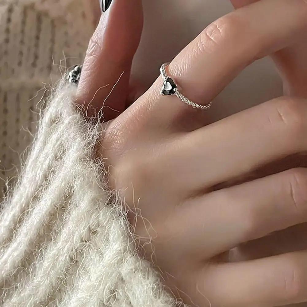 Женское кольцо Нишевый дизайн Простое кольцо в форме сердца с открытым ртом Регулируемые кольца Подарочные аксессуары для подруг