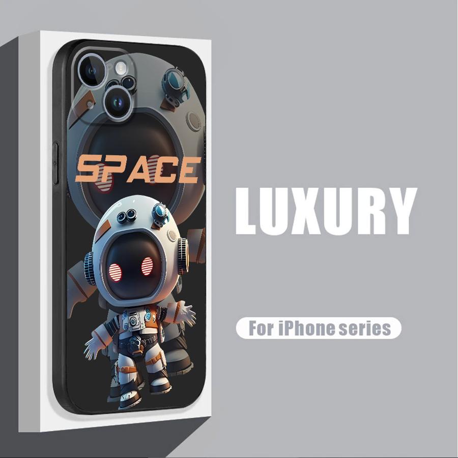 Роскошный Чехол для Телефона Астронавт Космос для iPhone 16 Pro 13 Pro 14 XR 12 Mini 15 Pro Max XS X 7 8 SE 11 13pro Cover Черный Мягкий