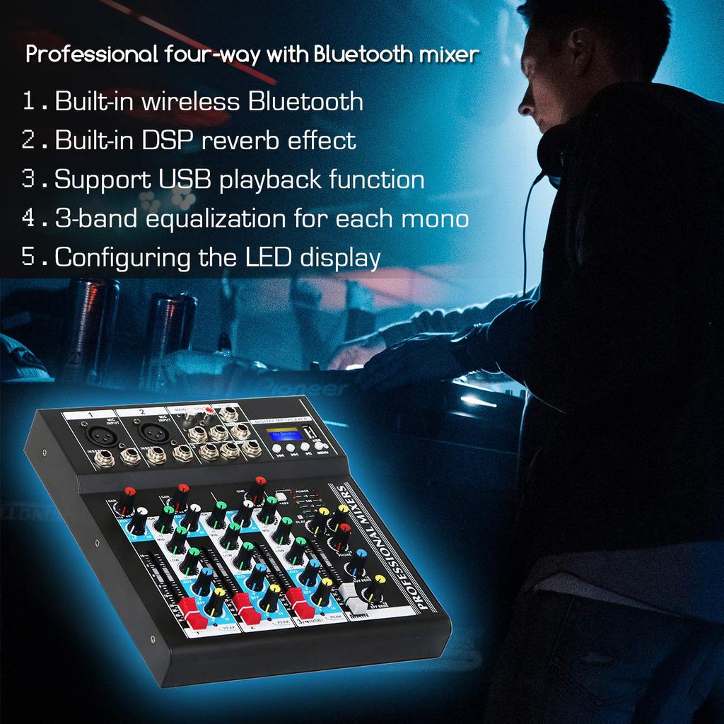 Depusheng HT4 Bluetooth-совместимая профессиональная портативная цифровая DJ-консоль, 4-канальный микшер, аудиоинтерфейс, микшерный пульт, студийный черный с USB-записью,