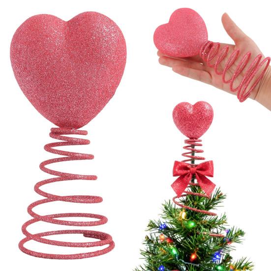 Love Heart Christmas Tree Topper Decoration Reusable 3D Spring Glitter Heart Xmas Tree Top Ornament Winter Holiday Party Supplies
