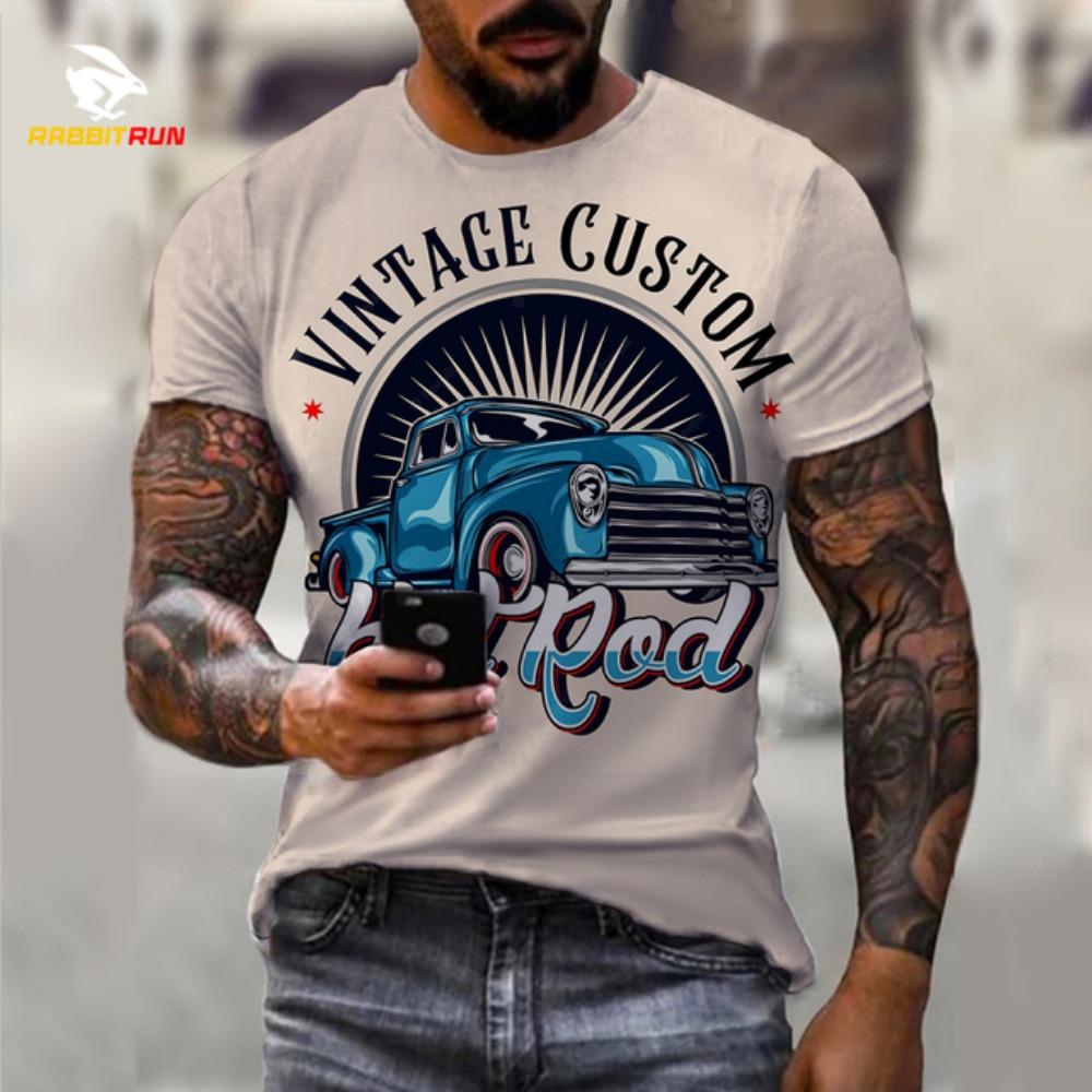 Летняя мужская футболка с рисунком автомобиля, 3D-принтом, круглым вырезом, модная повседневная футболка с короткими рукавами, популярная на улице