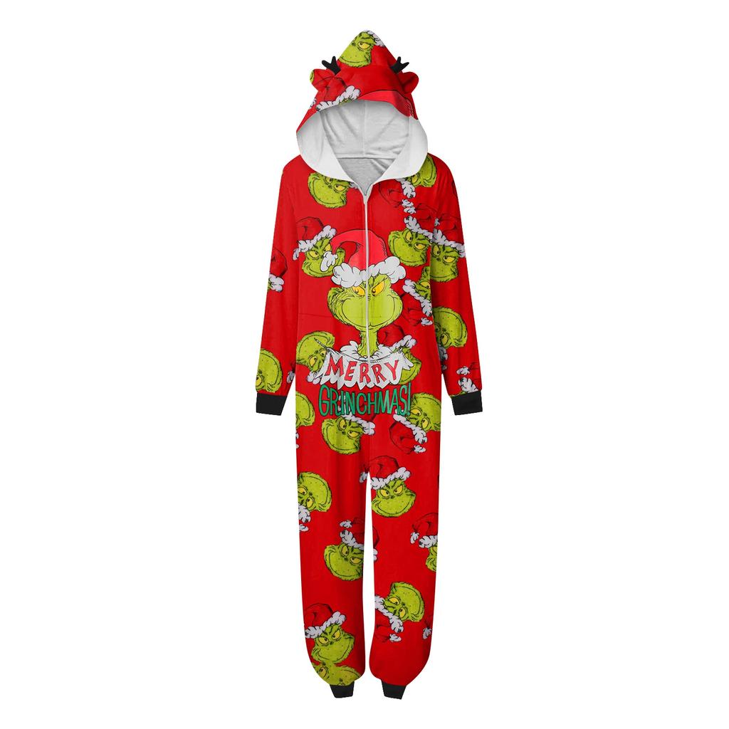 Christmas Print Family Matching Hooded Long Sleeved Zippered Jumpsuit Set