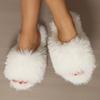 Женские пушистые зимние тапочки, однотонные мягкие туфли на плоской подошве с открытым носком, уютные и теплые домашние тапочки