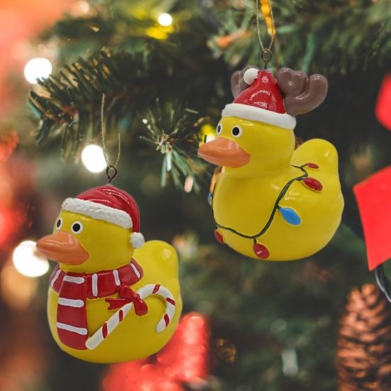 Рождественская подвесная утка, украшение для дома и улицы, рождественская елка, шарф из рогов лося, желтая утка, украшение из смолы, кулон, праздничный подарок