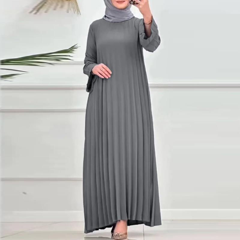 ZANZEA Женское повседневное свободное плиссированное платье с круглым вырезом и длинным рукавом