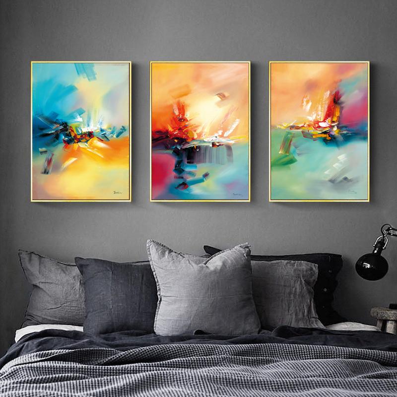Красочные абстрактные настенные рисунки Желтый Розовый Синий Мечта Лист Картина Маслом Холст Настенные Панно для Декора Комнаты Акварельные Художественные Работы