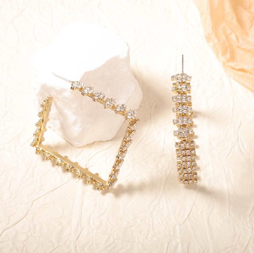 Европейская и американская мода преувеличенные серьги-пусеты с геометрическим полым квадратом, полностью усыпанные бриллиантами, изысканные и универсальные, на каждый день, темпераментные женские м