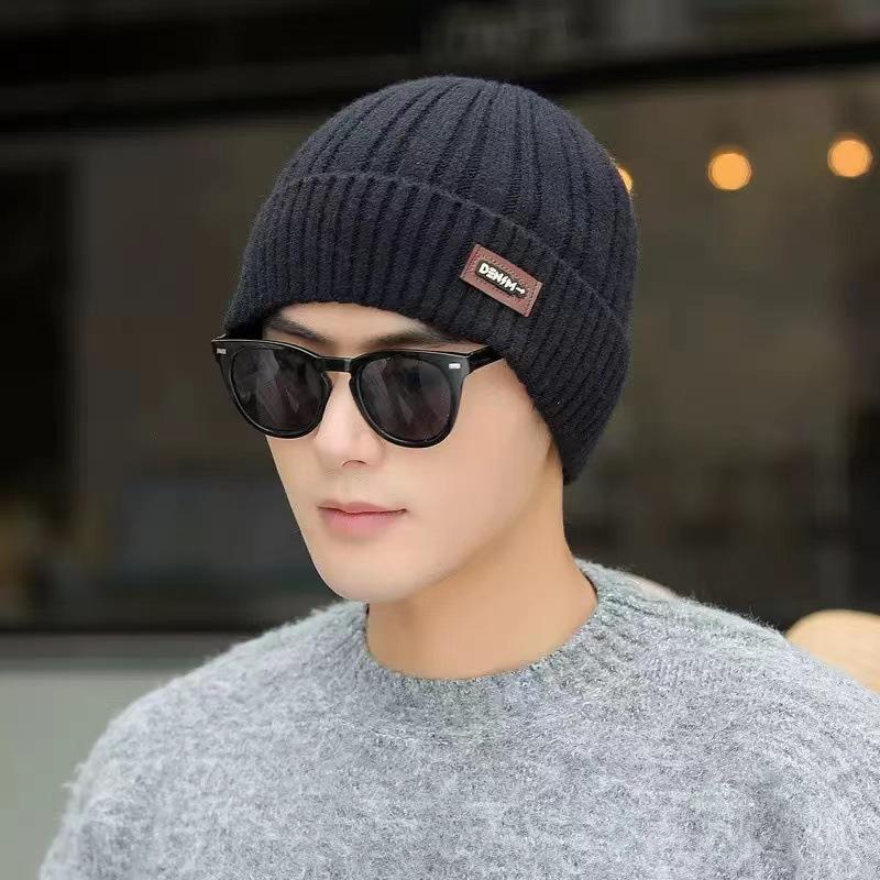 Knitted Hat, Autumn and Winter Men's Warm and Velvet Fashionable Woolen Hat New Versatile Ear Protection Hat Scarf Cold Protection Hat Thick Hat