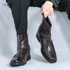 Бренд Мужские Классические Стильные Модные Ботинки на Высокой Подошве с Заклепками Осенние Мужские Остроносые Удобные Резные Дышащие Ботинки Рыцаря