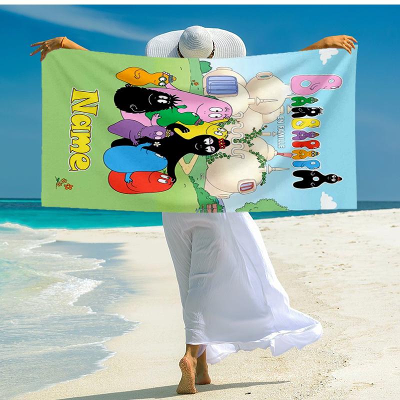 Custom Name Ultra-Soft Beach Towel with Barbapapa Theme,Ideal for Pool - Camping, Diving - Perfect Travel Essential, Vibrant Beach Towel.