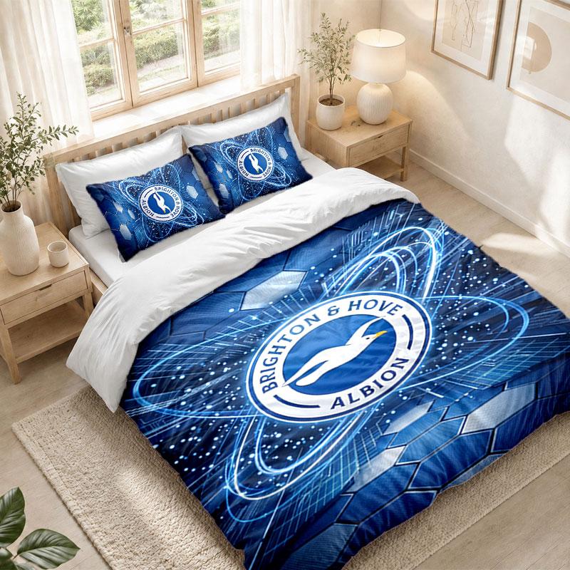 Bedding Set 1 Duvet Cover 2 Pillowcases Brighton & Hove Albion Football Print Bedroom Home Decoration