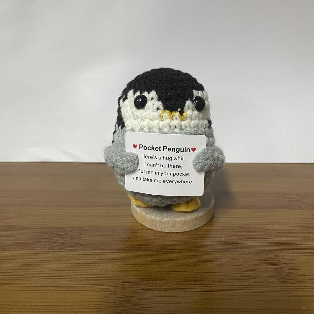 Cute Crochet Christmas Hat Penguin Doll With Card Home Room Decoration Fashion Handmade Knitted Positive Energy Penguin Dolls