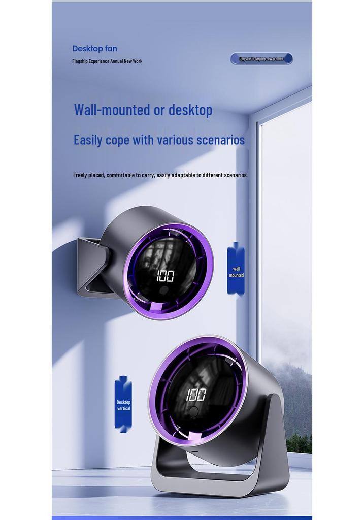 USB Rechargeable Quiet Wall-Mounted Fan with Timer - Small, 100-Speed for Desktop, Office, or Students