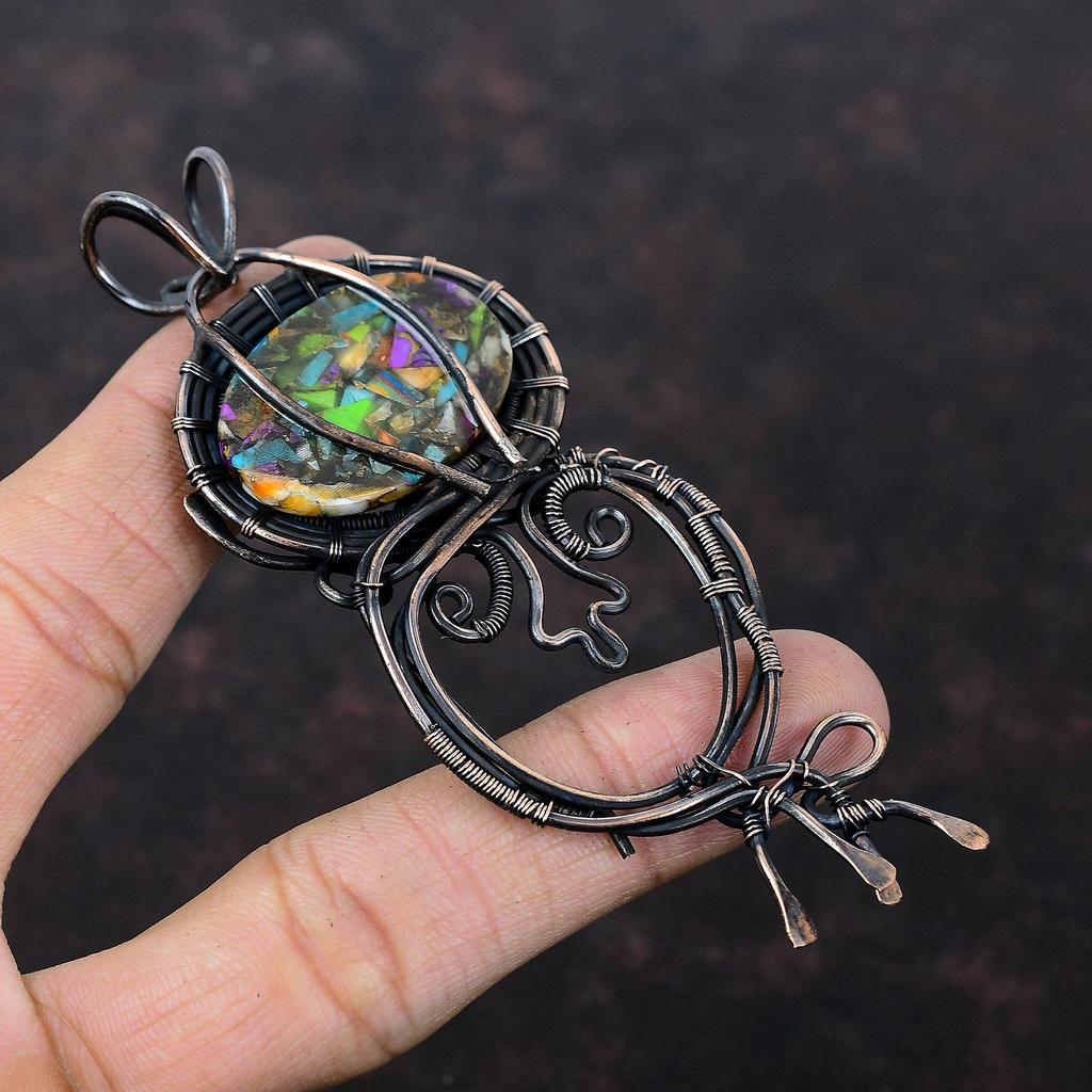Fiesta Kingman Turquoise Pendant Copper Wire Wrapped Pendant Handmade Wire Jewelry Multi Copper Turquoise Pendant Gemstone Pendant For Gift