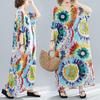 Vintage Floral Satin Maxi Long Dress for Women Plus Size Casual Loose Summer Dresses New In
