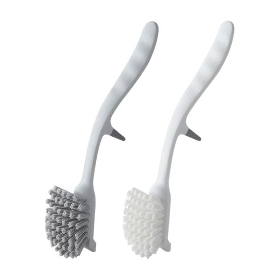 Dishwashing Brush Long Handle with Scraper Dense Soft Bristles Labor-saving Remove Stain Kitchen Sink Stove Dish Washing Cleaning Brush for Home