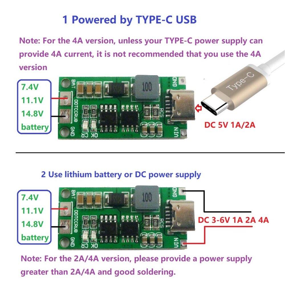 Многоэлементный 2S 3S 4S Type-C до 8,4 В 12,6 В 16,8 В повышающий литий-полимерный литий-ионный зарядное устройство 7,4 В 11,1 В 14,8 В 18650 литиевая батарея