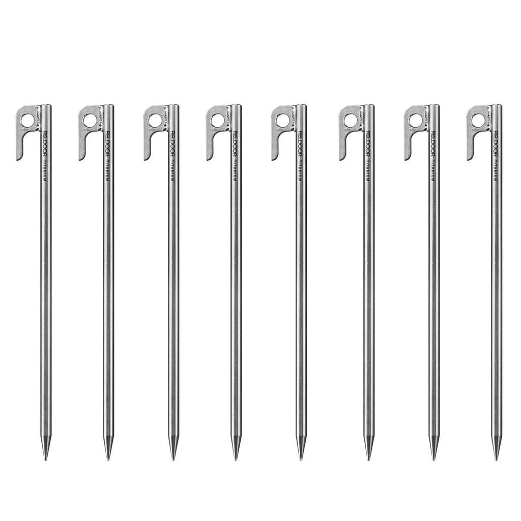 FIELDOOR Titanium Pegs for Tents and Set of Light and Strong Titanium Corrosion Solo Camping Outdoor Tarps, 24cm, 8, Pegs, Resistant, Sturdy,
