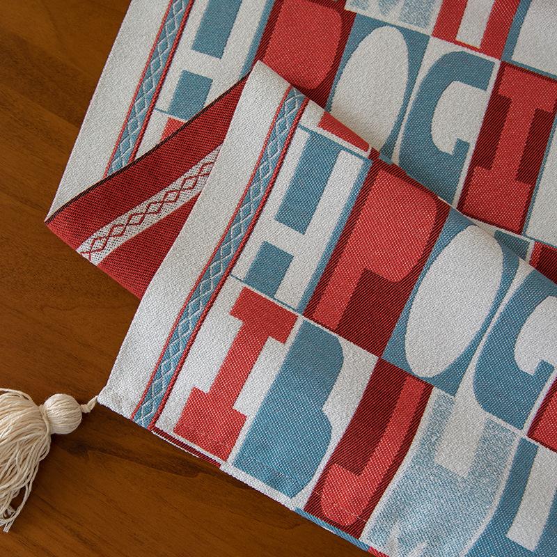 Table Flag Color Woven Jacquard Red English Letters Large Tassel Household Tablecloth Polyester Tablecloth Fresh Table Flag Bedside Flag