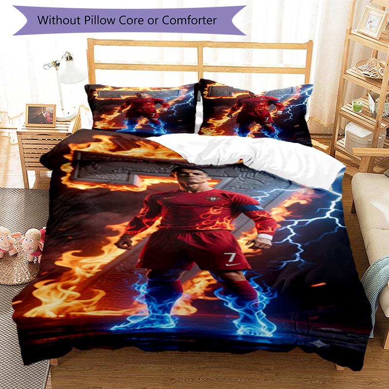 Ronaldo's Powerful Football Legend Bedding Set, Breathable Duvet Cover with Pillowcases, Soft Bed Linen for Bedroom Home Decoration, Perfect Festival