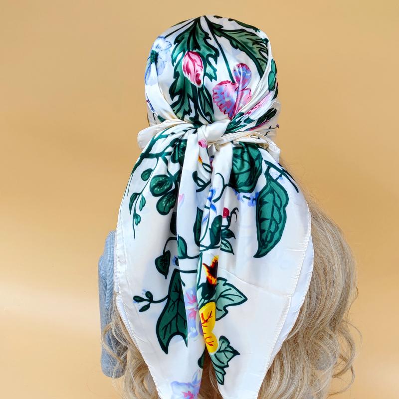 The Four Seasons Popular Shawls Fashion Design Sunscreen Scarves Luxury 90X90CM Square Silk Hijab New Women Beach Headscarf