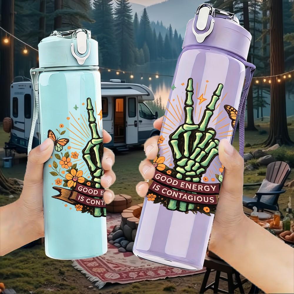 1PC Desert Cactus Pot Plant Art Print 750ml Color Plastic Sports Water Bottle Leakproof Flip Straw Lid Suitable for Sports Office Home Use