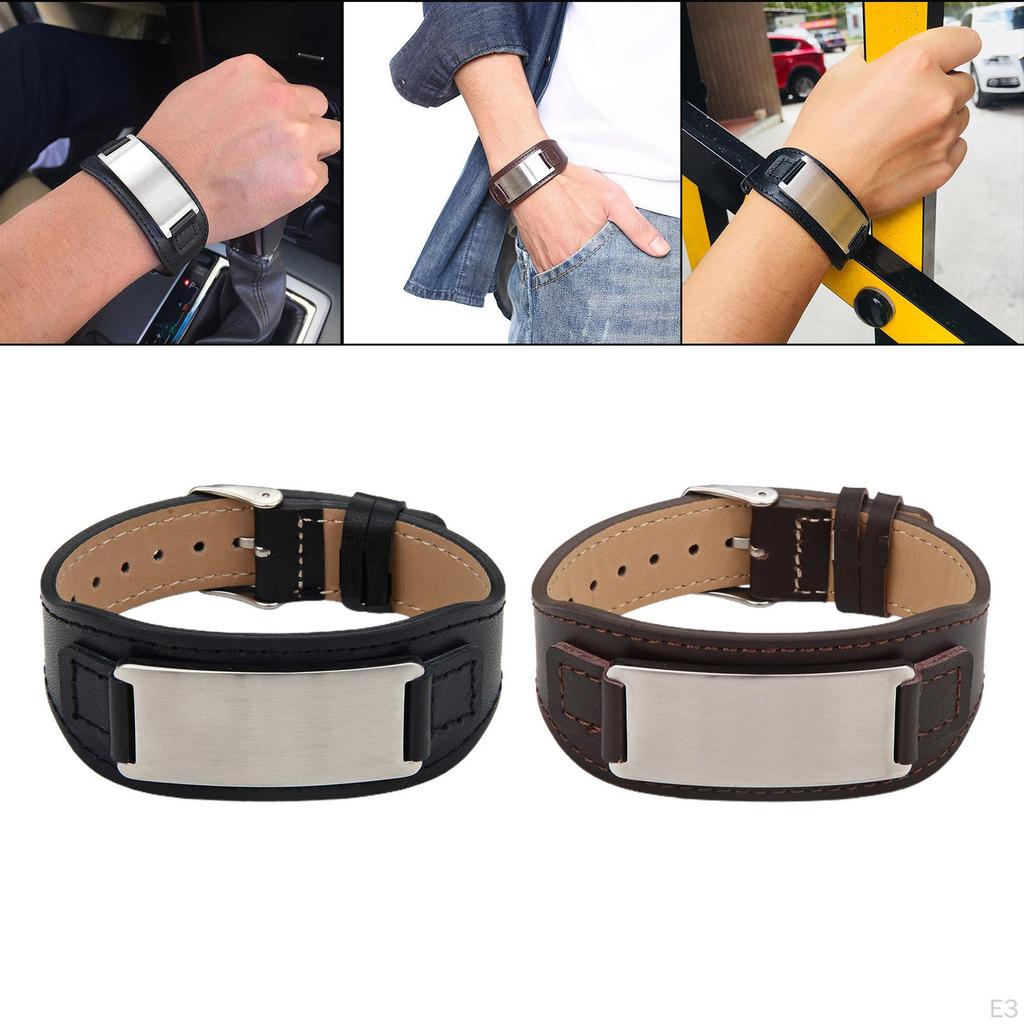 Кожаный браслет-манжета с выгравированным именем, минимализм, застежка из нержавеющей стали, ювелирные изделия для дедушек и мужчин