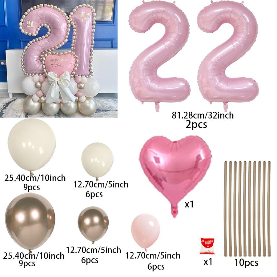 Pink number column balloon set, pink balloons suitable for birthday parties, graduation, weddings, and anniversary decorations