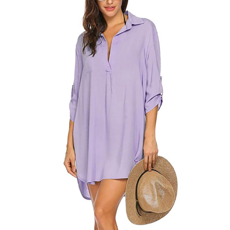 Women's Deep V Neckline Fashion Beach Sunscreen Swimsuit Shirt, Dress