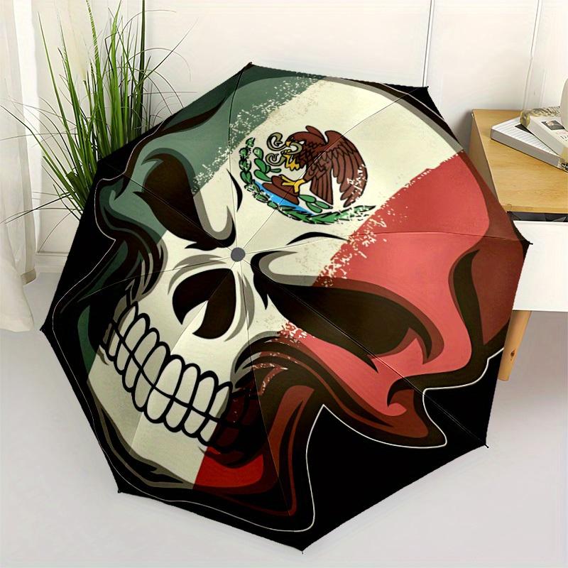 1pc Skull Flag Automatic Open/Close Umbrella Sturdy Iron Frame, Compact Travel Umbrella, Intricate Design Umbrella a0829061