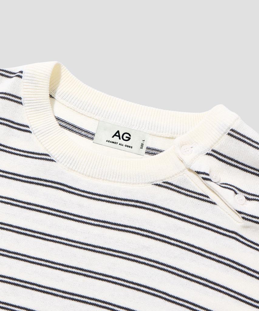 AGOD Side Button Henley Neck Striped Half Knit [Ivory]