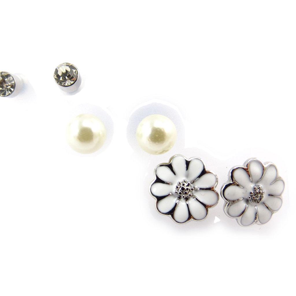 Les Trésors De Lily [K0288] - 3 пары серег «Флора» цвета слоновой кости.