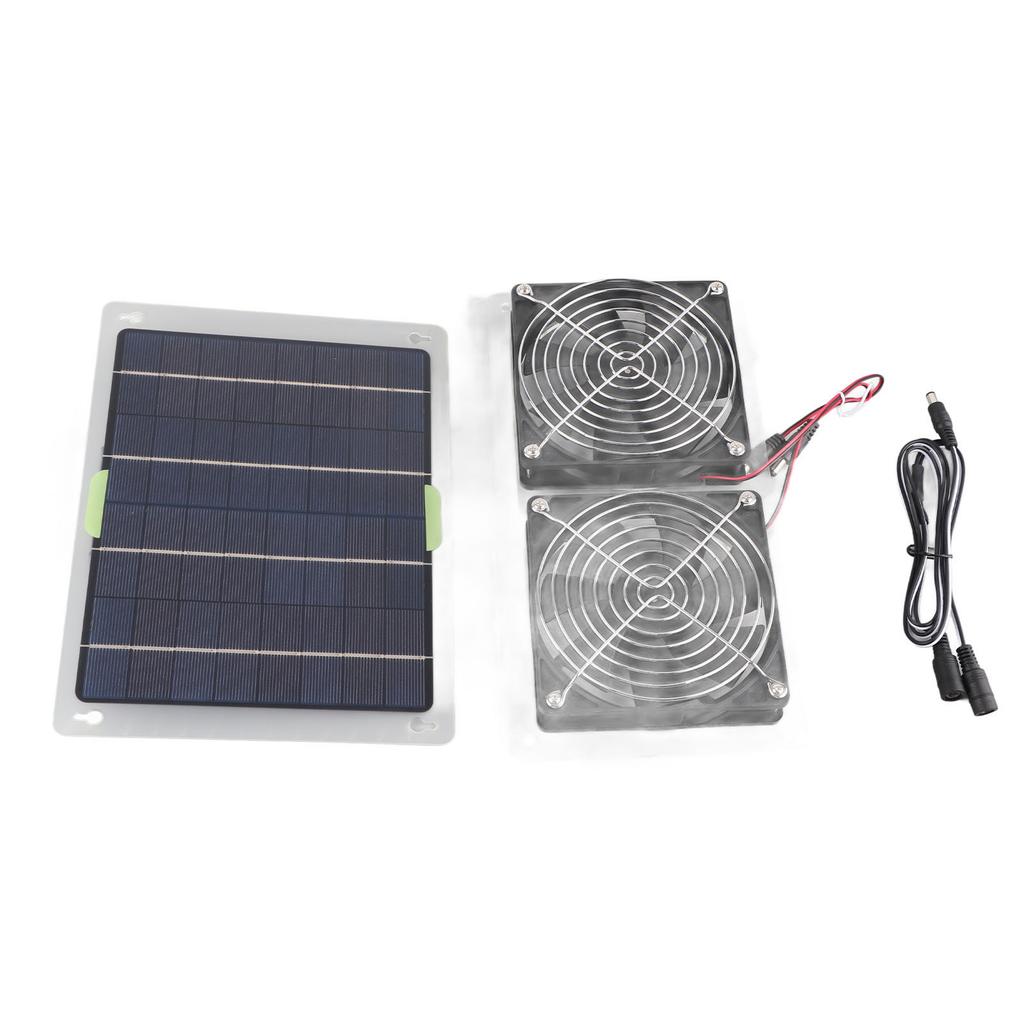 Solar Panel Powered Fan 2 Fans 100W 20V Green Energy Portable Convenient Mini Ventilator for Dog Pet House Greenhouse RV