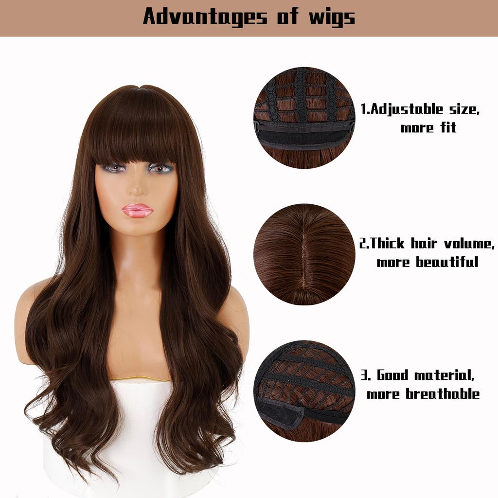 LISI HAIR Женский длинный волнистый парик с челкой, парик из синтетического термостойкого волокна, косплей, вечеринка в стиле Лолиты, повседневная заколка.